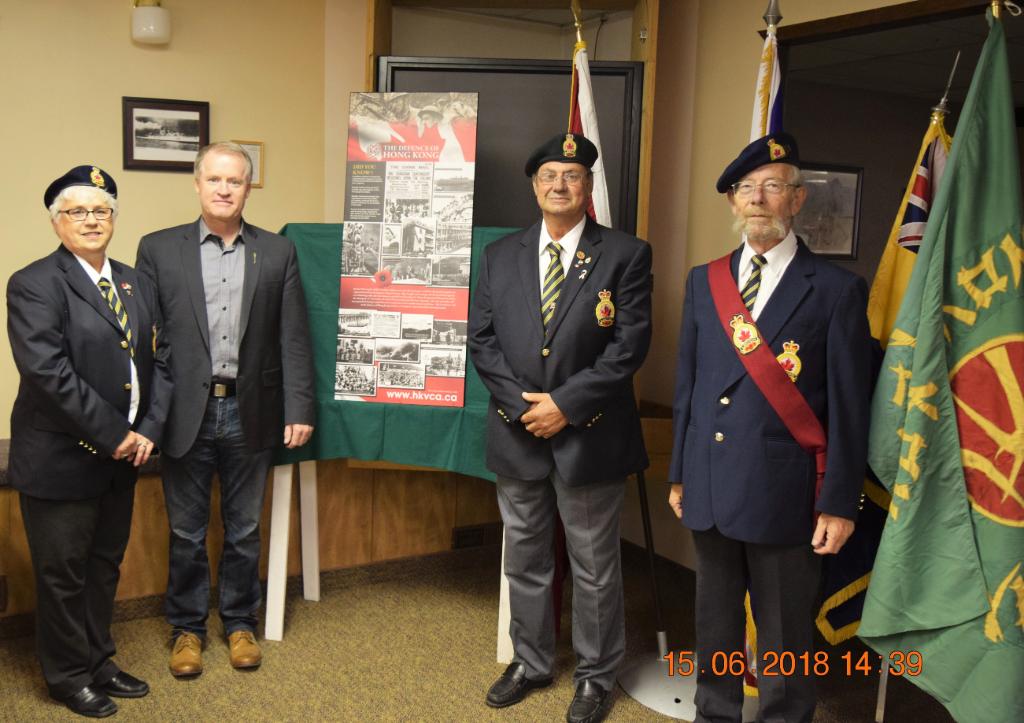 (L to R): Cynthia Melanson, HKVCA Area rep; MLA Grant Hunter for Cardston, Taber, Warner; Legion President Don Melanson; Sergeant at Arms David Smith